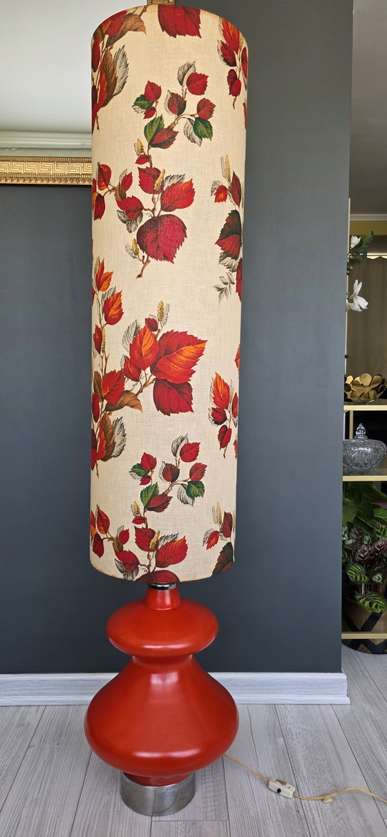 Lampadaire Vintage Space Age 150 cm – Céramique Rouge & Abat-jour Tissu – Textile, Ceramic (photo 10 of 11)