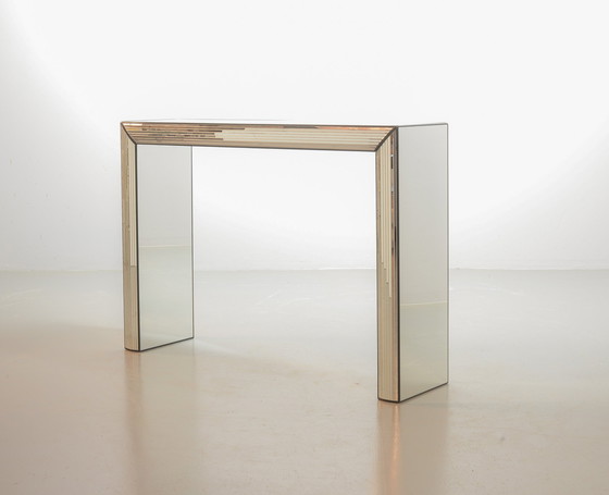 Image 1 of Exclusive Striking Minimalist Handmade Silver Mirror Console Table / Wall Art Object, 1980s