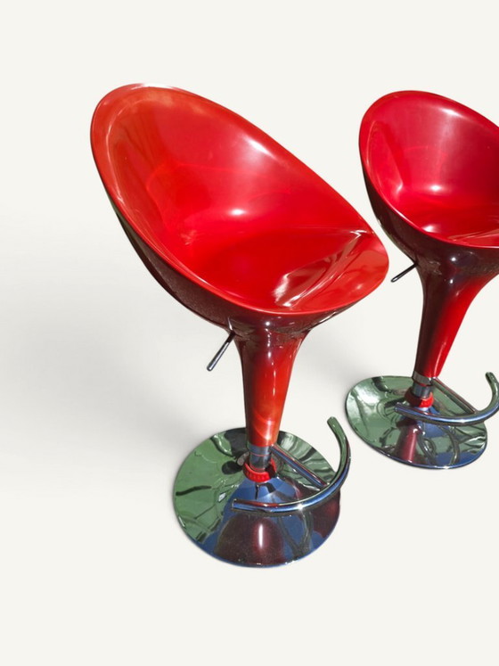 Pair of adjustable red bar stools in resin and chrome – Barstools, Metal, Plastic (photo 4 of 5)