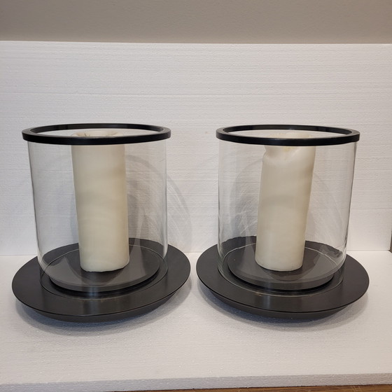 Image 1 of Paar Kerzenhalter, Photophoren, Kerzenständer, Glas und Metall, 90er Jahre – Frankreich