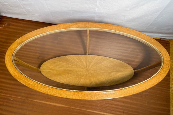 Image 1 of Mid-Century Retro Vintage Oak-Style Coffee Table by Nathan Furniture  Edged Glass Top • British Design Classic • Timeless Statem