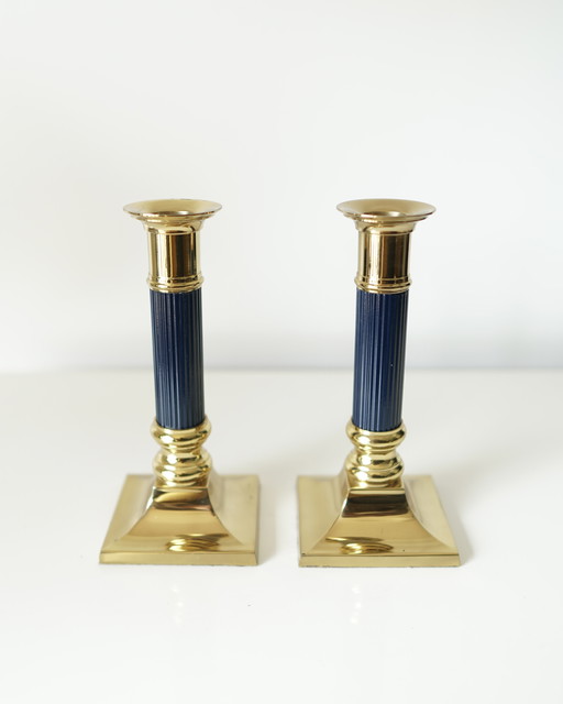 Pair of Vintage Golden Brass Candleholders - France - 1970s
