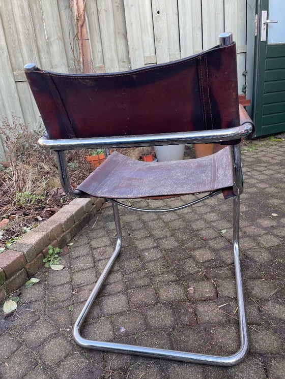 Image 1 of 2 sedie tubolari in pelle marrone - vintage e di design - da restaurare