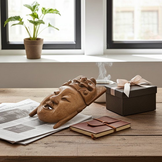 Image 1 of masque vintage asiatique en bois sculpté