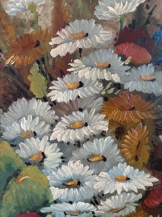 Vintage original floral oil painting with wildflowers in blue vase – Paintings & Drawings, Wood, Canvas (photo 7 of 17)