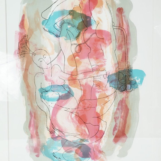 Kleurenlithografie, erotisch naakt, Doris Bloom, Denemarken, jaren 80., Kunst, Papier, Glas, Grijs (foto 5 van 14)