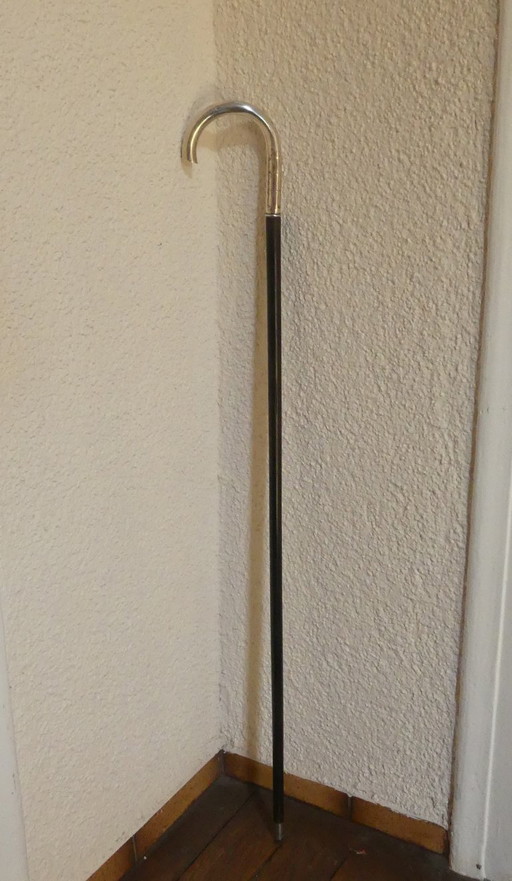 Wandelstok 800 zilver Lutz & Weiß Pforzheim ebbenhout 94 cm Art Nouveau aeb