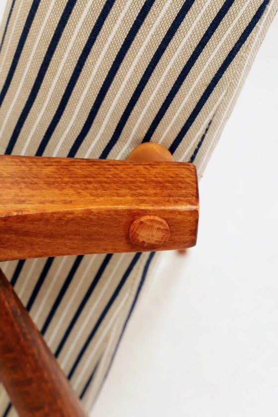 Image 1 of Lounge Chair with footstool Vintage Stripe Fabric Mid Century Design, 1960