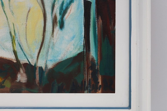 Image 1 of Paysage abstrait moderne, huile sur toile, signée, Belgique, 1982
