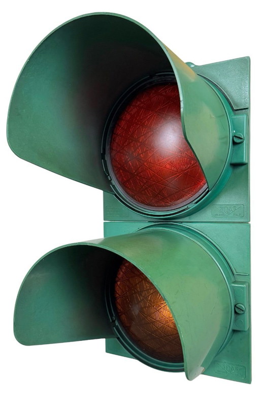 Feux de circulation italiens verts vintage, années 1980