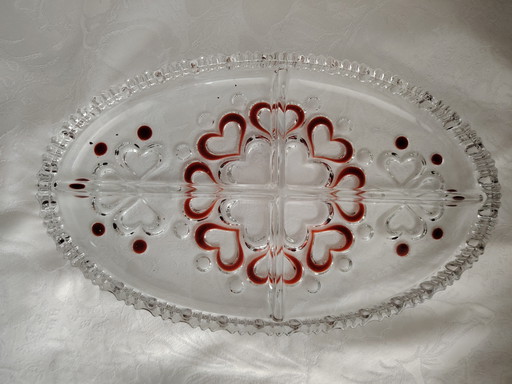 Walther Glas vintage snack bowl & cake plate, heart decor