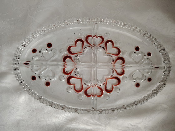 Image 1 of Ciotola per snack e piatto per torta vintage Walther Glas, decoro a cuore