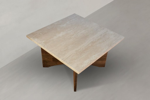 Couchtisch quadrata Travertin aus Naturstein und Massivholz Eiche
