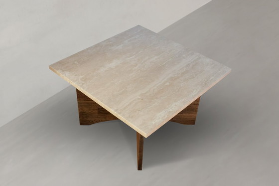 Image 1 of Couchtisch quadrata Travertin aus Naturstein und Massivholz Eiche