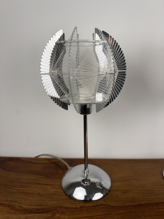 Paire de Lampes de Table Vintage Globo Pollux, Style Feston, Chromées, Design Paul Secon, Époque Spatiale, (photo 3 of 11)