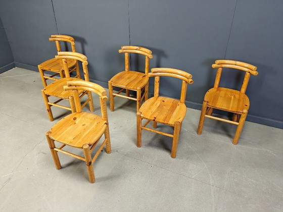 Image 1 of Sedie da pranzo vintage in legno di pino - anni '80 - Set di 6