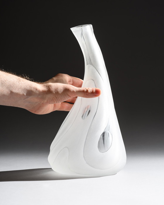 Image 1 of Brutalistische Kunstglasvase, deutsches Studio, signiert HM 1978, Hanns Model Stuttgart, 32 cm