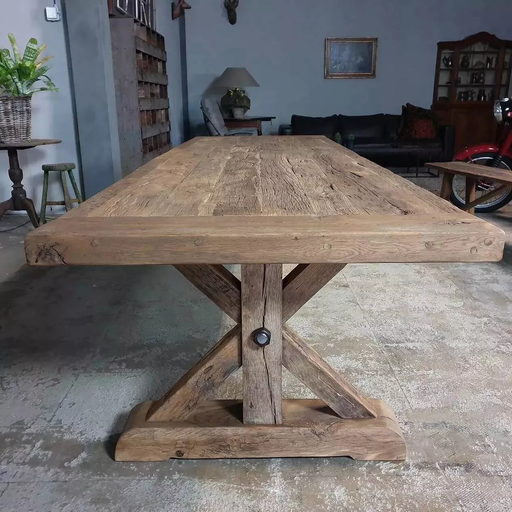 Antique Solid Oak Farmhouse Table with Star Legs - Length 250 cm