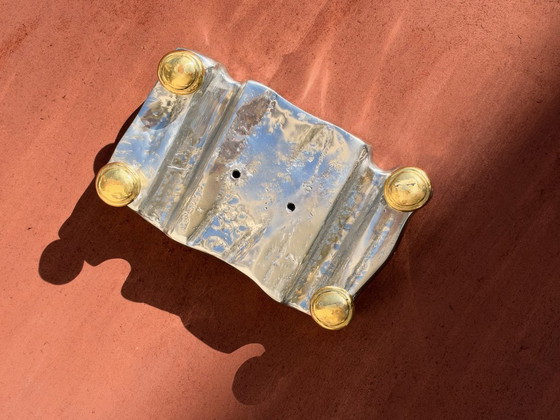 David Marshall Brutalist Soap Dish, Spain, 1970s, Decorative Objects, Metal, Brass, Silver, Organic Modern (photo 4 of 7)