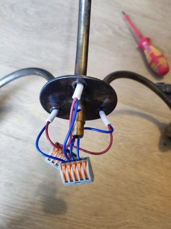 Image 1 of Plafonnier vintage en laiton à 3 bras – Entièrement recâblé et prêt à l'emploi