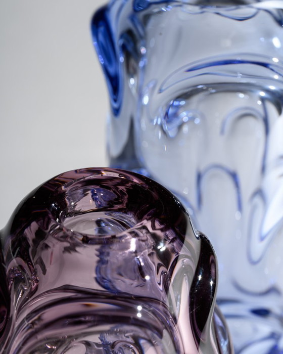 Image 1 of Mid-Century Glass Duo Jan Beránek Škrdlovice Sculptural Mastery in Lilac & Pink