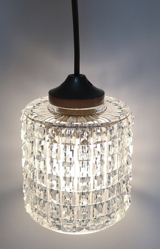Semi-crystal pendant light with diamond pattern, 1960s style
