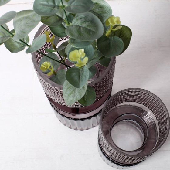 Image 1 of Set of 2 Smoky Purple Glass Vases / Mid-Century Modern Italian Decor / 1990s