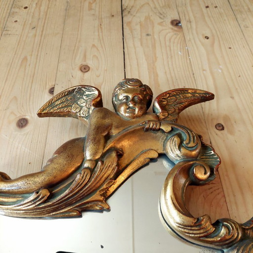 Baroque brocante gold mirror with angel