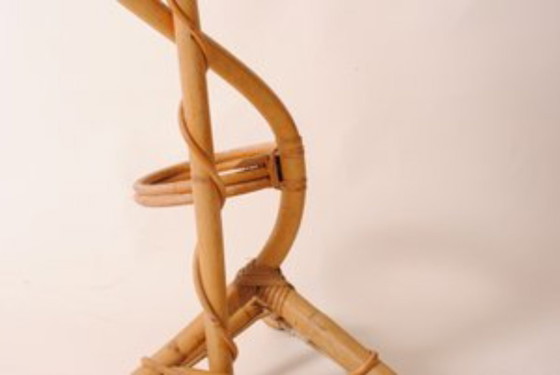 Image 1 of Handmade plant stand in varnished natural bamboo and rattan, 1950s