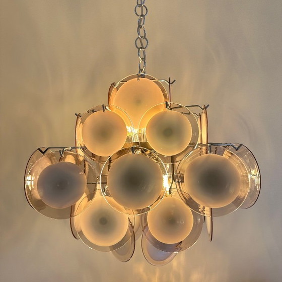 Image 1 of Pendant lamp with purple Murano glass discs, designed by Vistosi