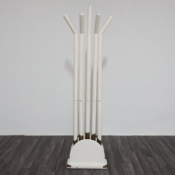Image 1 of Porte-manteau vintage post-moderne, design moderne des années 1980, bois et laiton