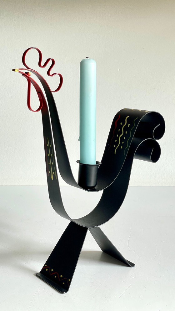 Image 1 of Vintage Swedish Rooster Shaped Metal Candlestick