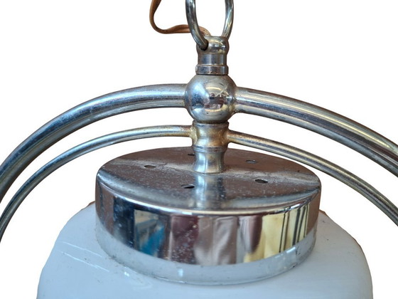 Image 1 of Vintage Space Age Chandelier – 1970s Design – Opal Glass and Chrome