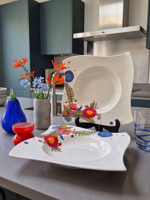2x Acapulco New Wave Villeroy & Boch, Large Deep Plate 27x27cm.