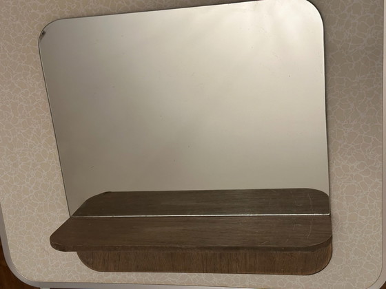 Vintage wall mirror with wooden shelf, 60s, Glass, Silver (photo 2 of 9)