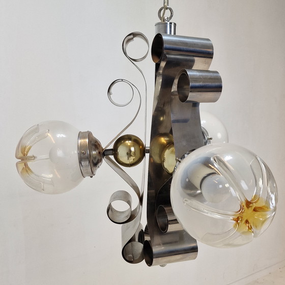 Image 1 of Vintage Mazzega Murano Hanglamp met 3 Glazen Bollen, Italië, circa 1970