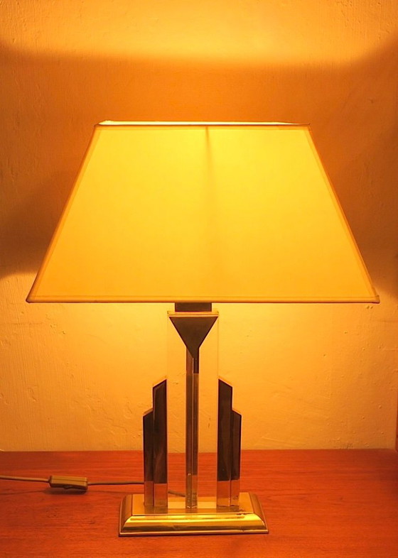 Image 1 of Lampada da tavolo Hollywood Regency Skyscraper in ottone e lucite, anni '70