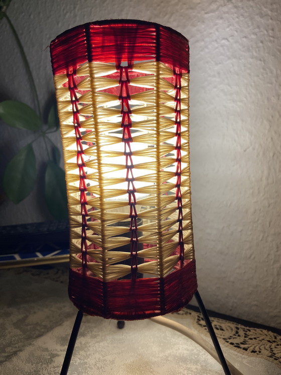 Image 1 of rare retro vintage raffia tripod table lamp tripod boho yes