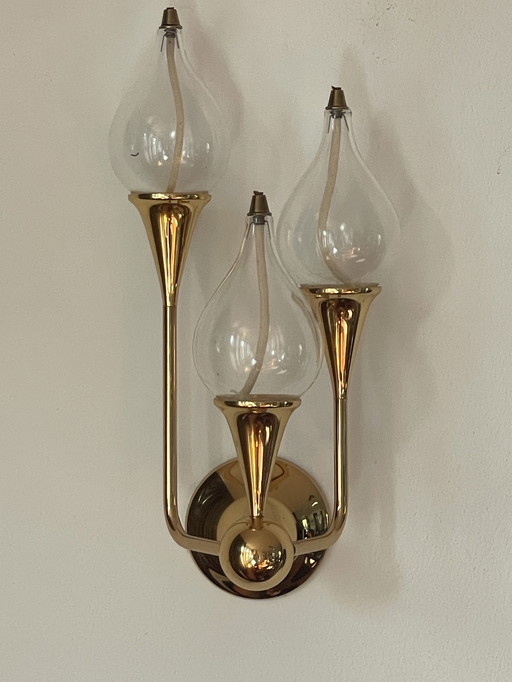 Lampada a olio in ottone di Freddie Andersen Germania, 1970, "Clear Drops" 3 candele