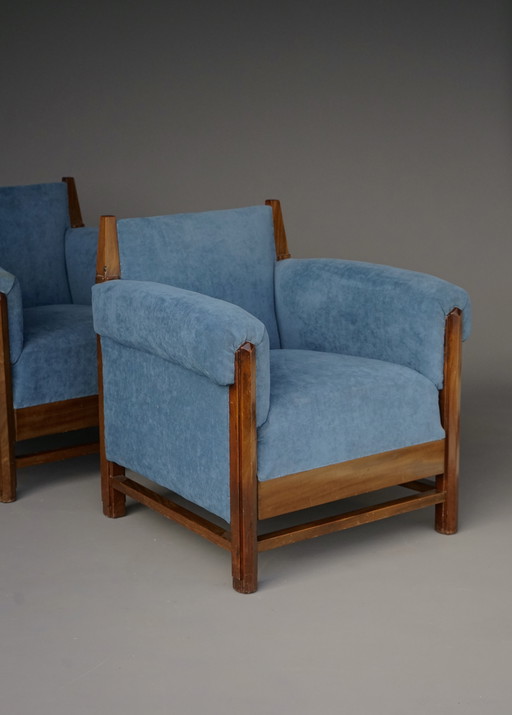 Set of Dutch Art Deco Haagse School Armchairs, 1930s