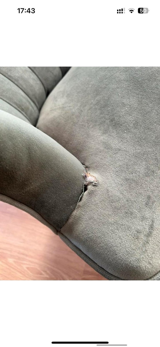 Image 1 of Classic green sofa with wooden legs vintage