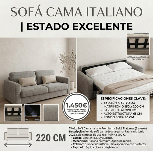 Beltá Frajumar Italienisches Schlafsofa (Maxibett 160x200)