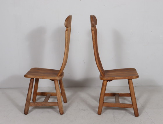 Image 1 of Set di 6 sedie da pranzo brutaliste di De Puydt, rovere, Belgio, anni '70