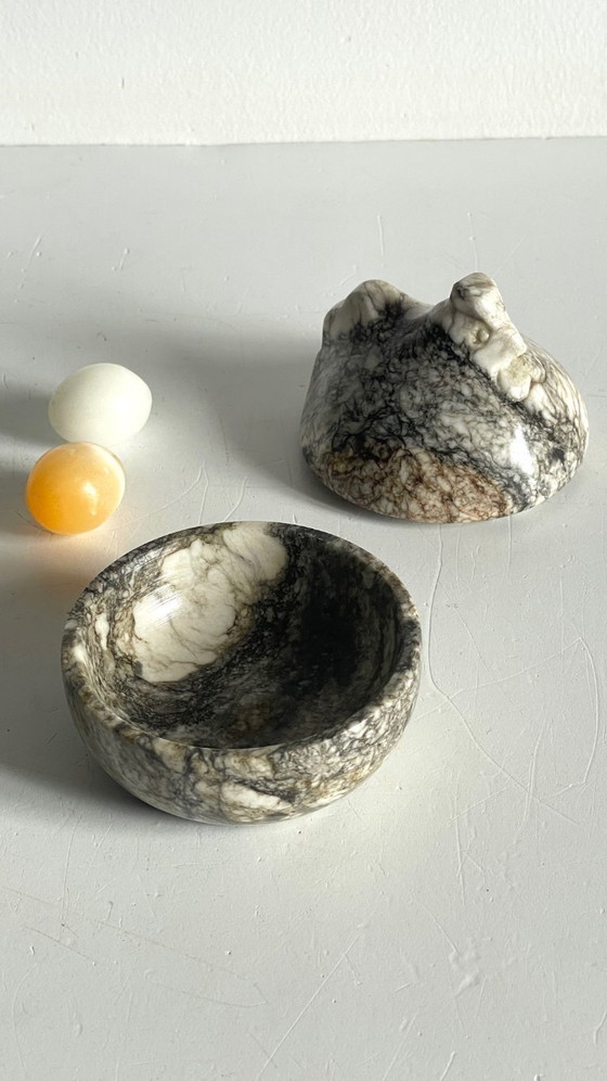 Image 1 of Vintage Marble Hen with Eggs Sculpture