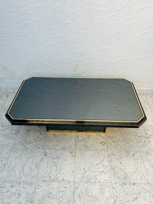 Tweekleurige salontafel van messing en zwart spiegelglas van Fedam (photo 2 of 18)