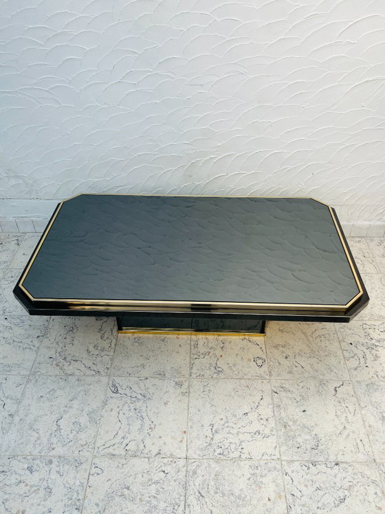 Tweekleurige salontafel van messing en zwart spiegelglas van Fedam (photo 2 of 18)