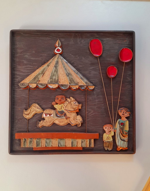 Pannello in legno e ceramica di Roland Zobel, 1970