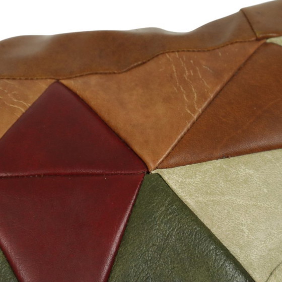 Image 1 of Vintage Patchwork Cushion Plaid Pattern Faux Leather