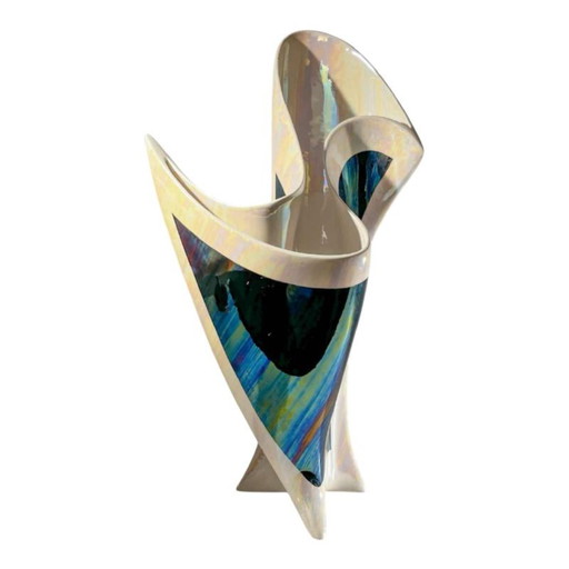 Vase sculptural en céramique irisée, années 1960-1970