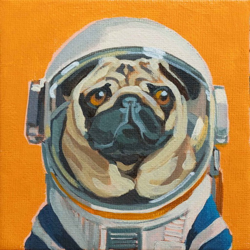 Houston who? Mini acrylic painting, 10x10 cm, Sandra Kolondam